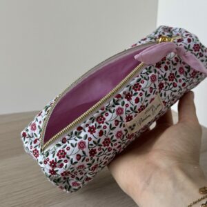 Trousse à stylos fleuri matelassé vert et rose