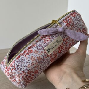 Trousse à stylos fleuri orange