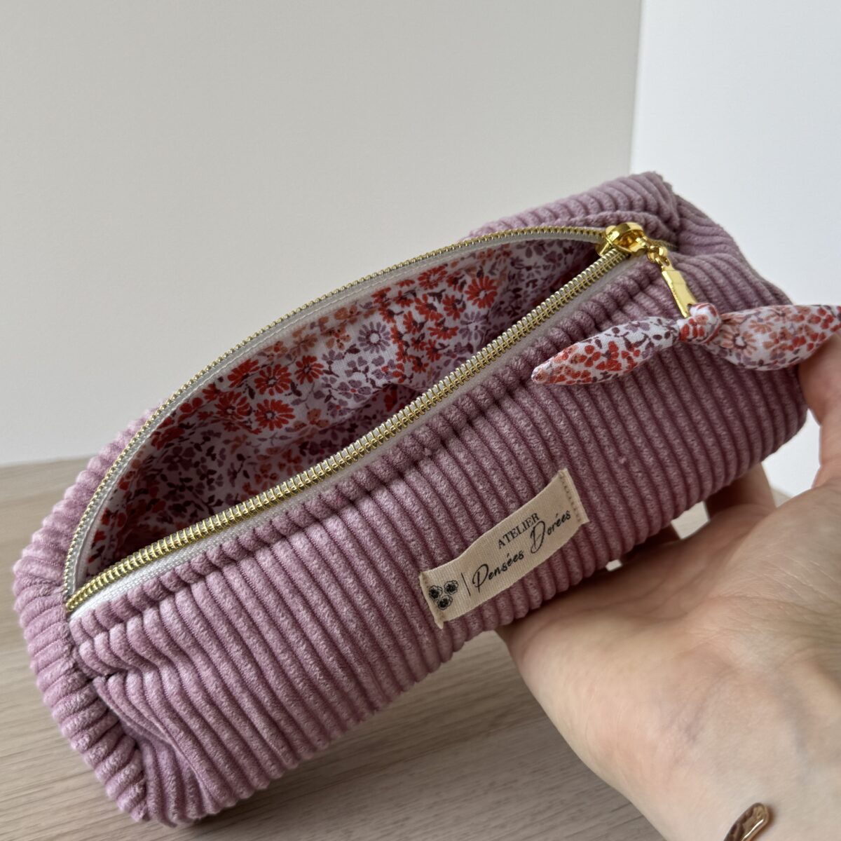 Trousse à stylos velours rose #1