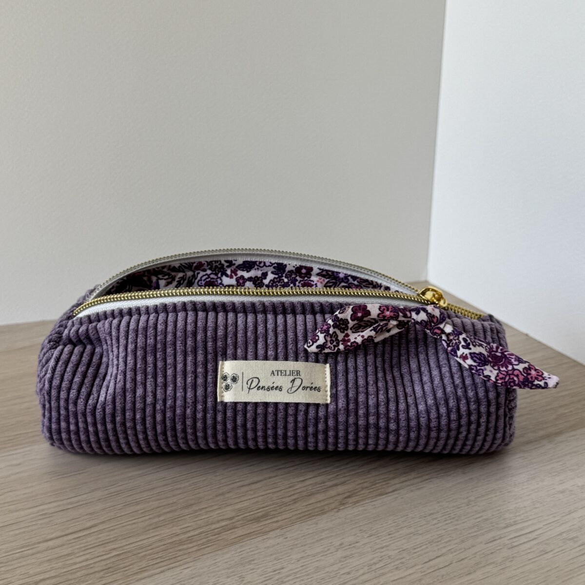 Trousse à stylos velours violet * charm noeud #2