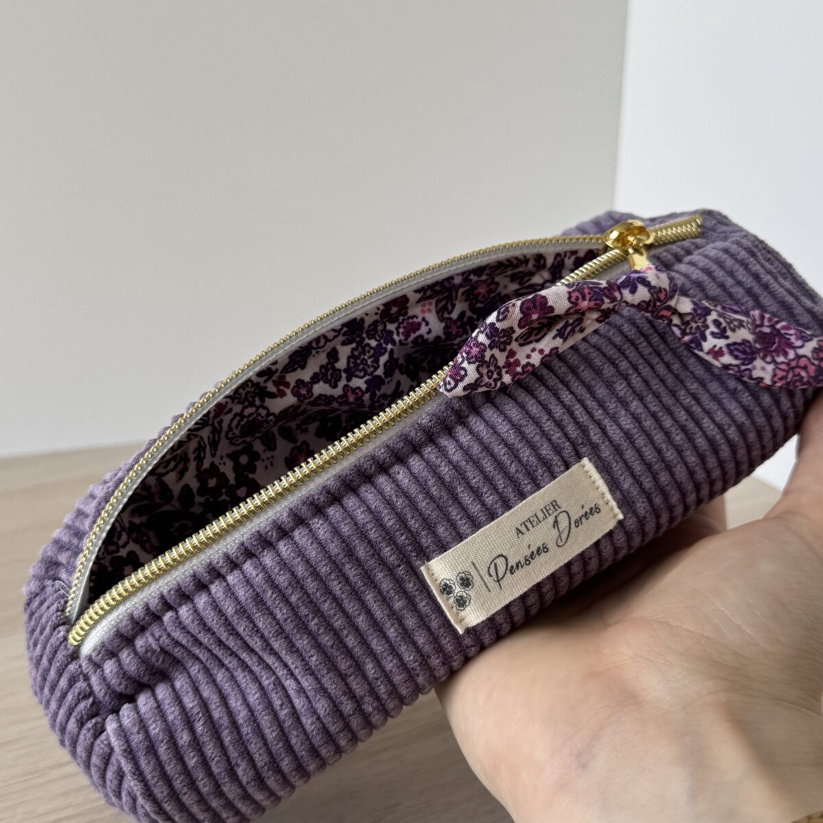Trousse à stylos velours violet * charm noeud #2 – Image 2