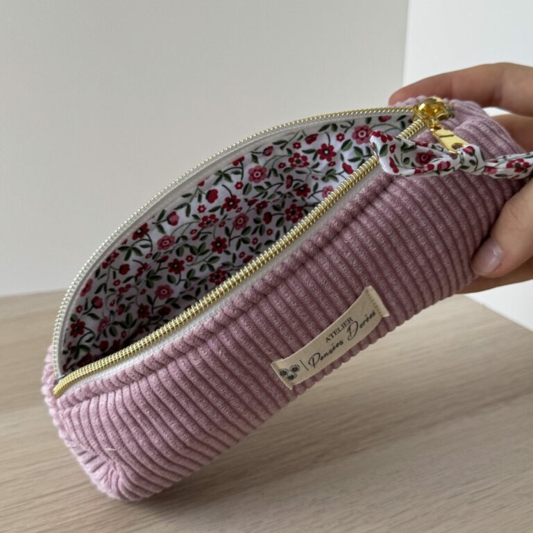 Trousse à stylos velours rose #3